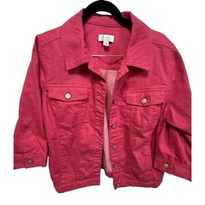 Denim & Co Womens Pink Denim Trucker Coat 3/4 Sleeve Size M Stretch Cotton Blend